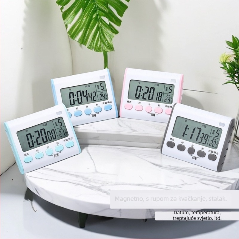 Fanhe Baterijski kuhinjski tajmer s alarmom – magnetsko zidno montiranje, LCD zaslon, elektronički mehanizam, alarm i kronograf