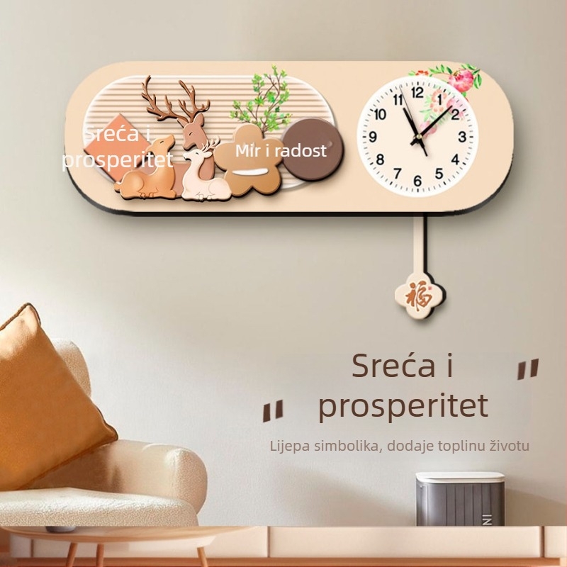 Stenski sat za dnevni boravak, minimalistički moderni dizajn, motiv sretnog jelena, svježi visokokvalitetni dekorativni sat, bez bušenja, tih hod
