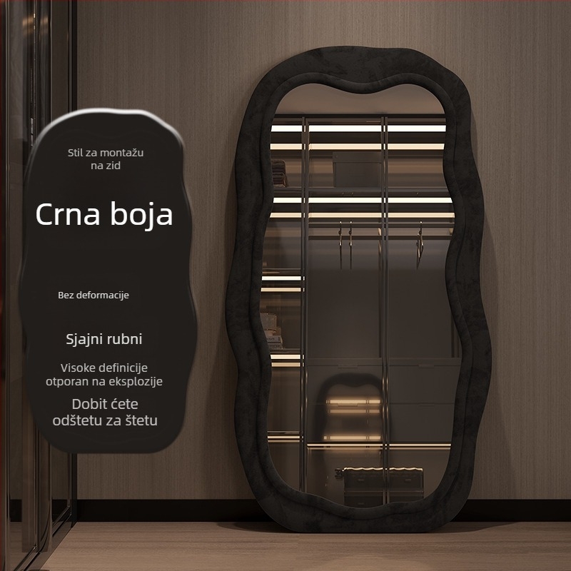 Ogledalo za cijelu visinu s okvirom od smreke, jednostavan i moderan stil, nepravilni oblik, marka Powerful merchant