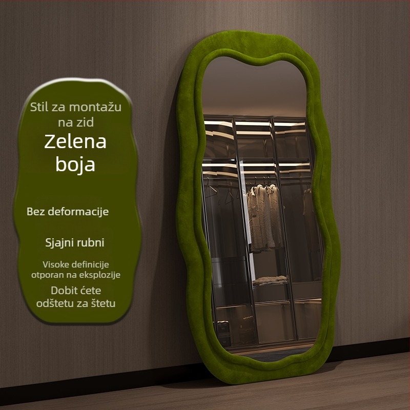 Ogledalo za cijelu visinu s okvirom od smreke, jednostavan i moderan stil, nepravilni oblik, marka Powerful merchant