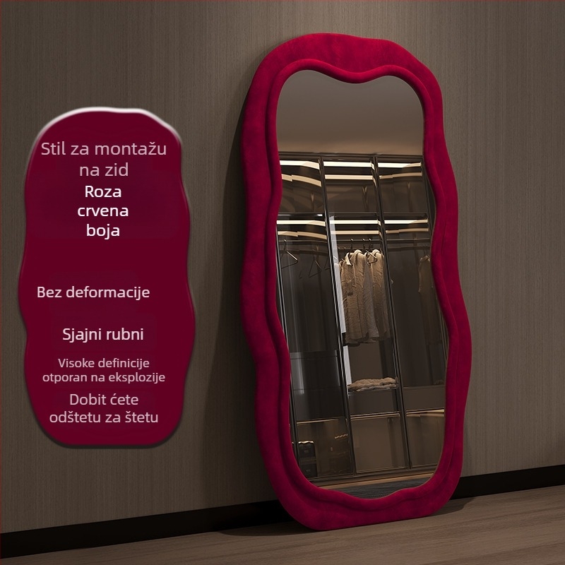 Ogledalo za cijelu visinu s okvirom od smreke, jednostavan i moderan stil, nepravilni oblik, marka Powerful merchant