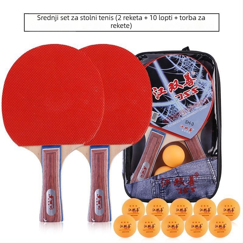 Stolnotenis reketa, set od 2 komada, za početnike, karbonska daska, guma s ljepilom