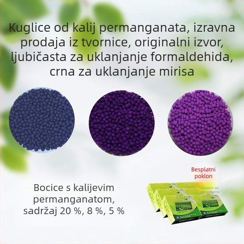 Kuglica kalijevog permanganata — nano mineralni kristali za uklanjanje formaldehida, vrećica bambusovog aktivnog ugljena, 1 kg