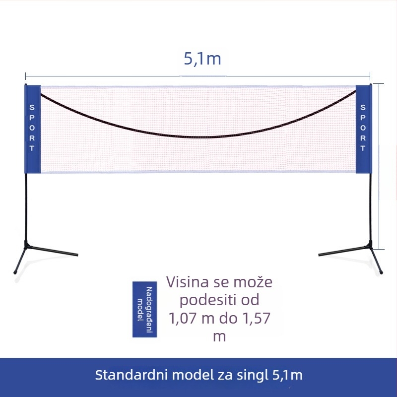 Prijenosna mreža za badminton - sklopiva za unutarnju i vanjsku upotrebu, standardna mreža, mogućnost prilagođavanja