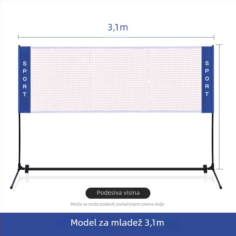 Prijenosna mreža za badminton - sklopiva za unutarnju i vanjsku upotrebu, standardna mreža, mogućnost prilagođavanja