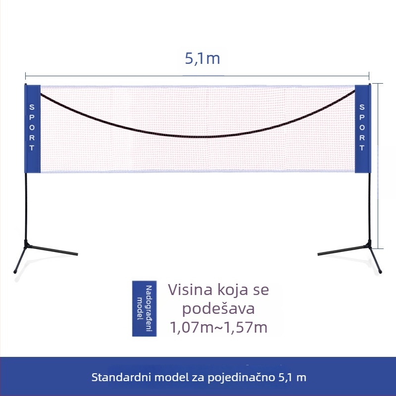 Prijenosna mreža za badminton - sklopiva za unutarnju i vanjsku upotrebu, standardna mreža, mogućnost prilagođavanja