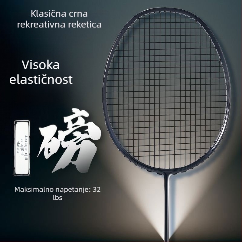 Raketa za badminton s potpuno karbonskim okvirom, težina 75–79 g, direktni udar, drška G-5
