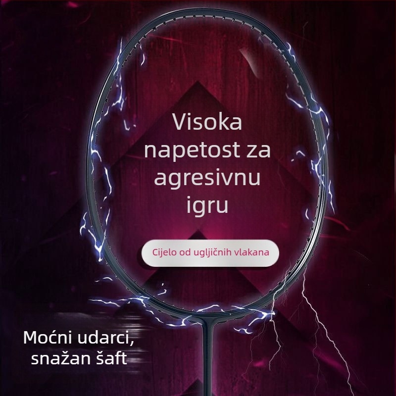 Raketa za badminton s potpuno karbonskim okvirom, težina 75–79 g, direktni udar, drška G-5