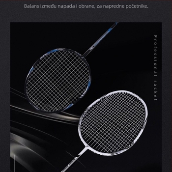 Raketa za badminton s cijelim karbonskim okvirom, težina 75–79 g, ekstra mek osjećaj, za trening