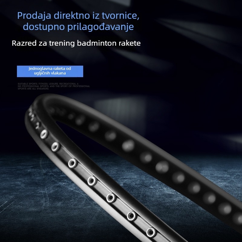 Dalton badminton reketa — okvir od karbonskih vlakana, nanofiber žica, duljina 675 mm ±2, težina 80–84 g, ravni držač
