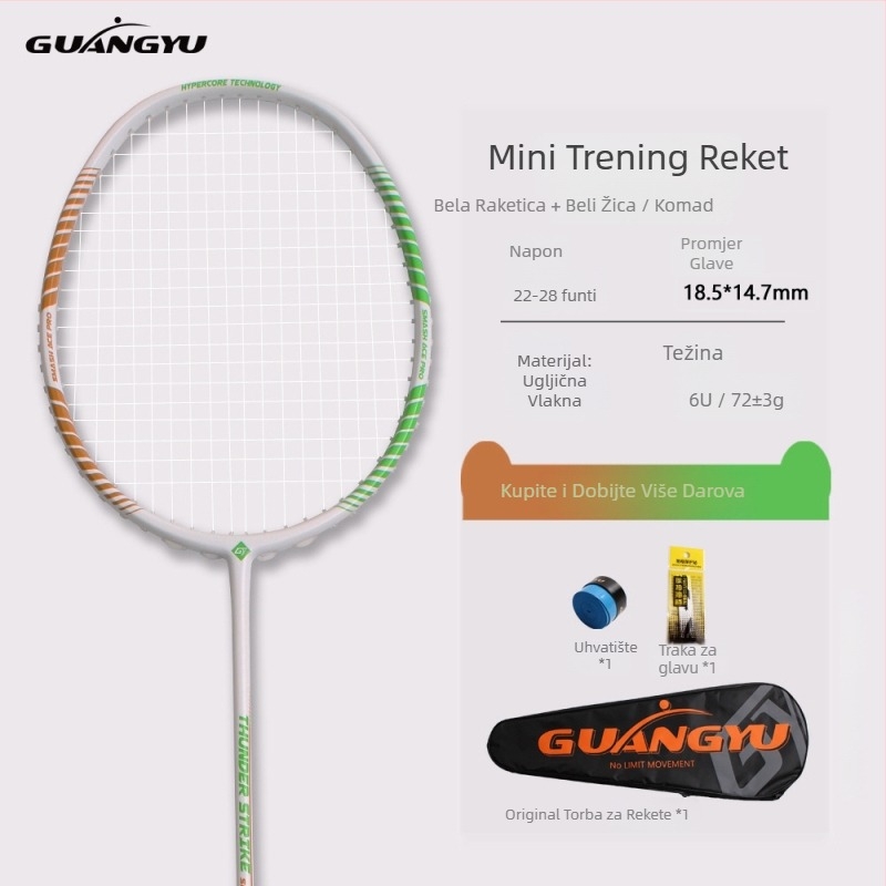 Raketa za badminton za djecu, karbonski okvir od vlakana, 75–79 g, direktni udarac, drška G-4