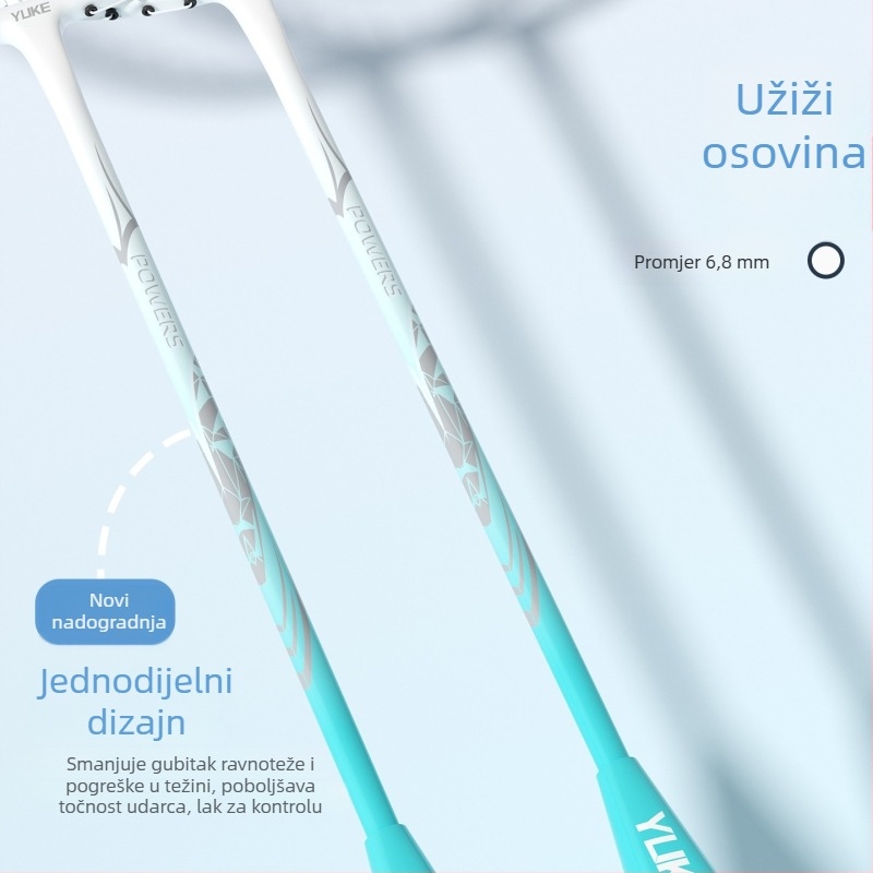 Badminton reketa Yuke, okvir od karbonskih vlakana, težina 85–89 g, direktni udarac, debljina drške G2
