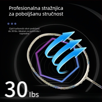 Badminton reketa s jednim tijelom 10U, karbonsko vlakno okvir, težina 75–79 g, drška G5, najlon damil
