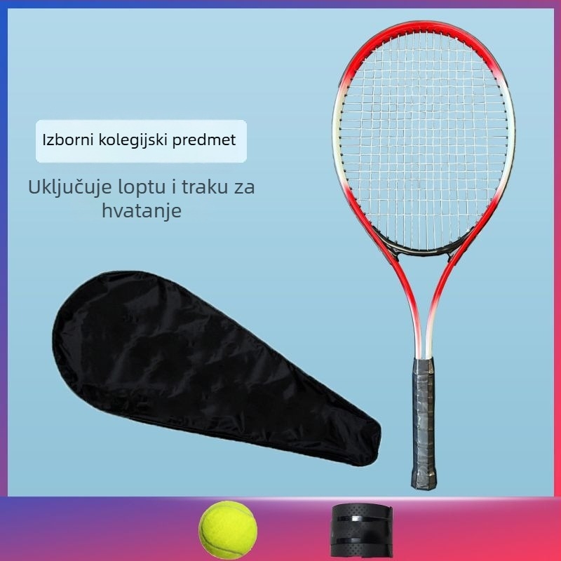 Tenis raketa za početnike, okvir od karbonsko-aluminijske legure, težina 95–100 g, direktan udarac, srednja tvrdoća