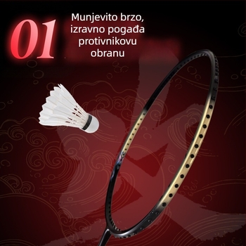 Raketa za badminton – karbonski okvir, visoke kvalitete, za odrasle (unisex), tip udarca: pravac, tvrdoća reketa: tvrda