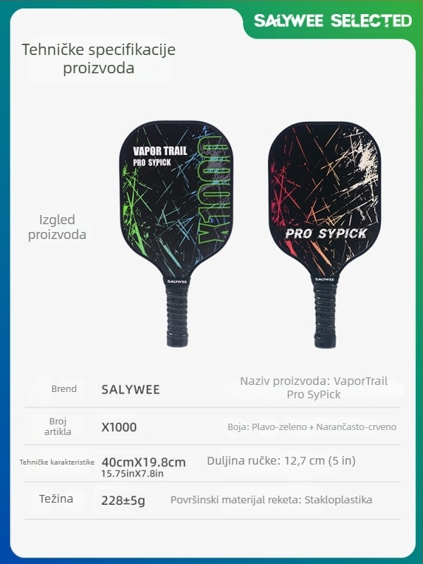 Set pickleball reketa za djecu i odrasle – konstrukcija od staklenih vlakana, težina 225 g ±3 g, brend Salywee