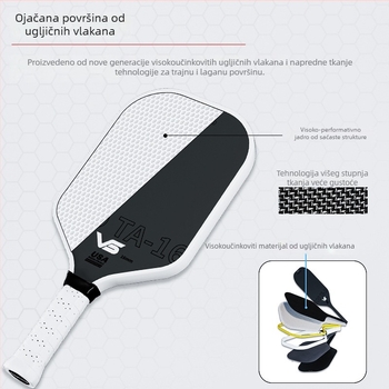 Vispinvo pickleball reketa, karbonska vlakna, Toray T700 certificiran, težina 225 g