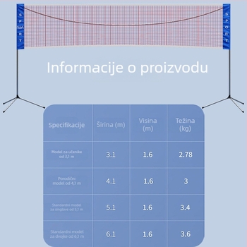 Prijenosni okvir mreže za badminton – za unutarnju i vanjsku upotrebu, marke Xin Yue; Materijal: 21251174255; Kategorija: badminton stupac