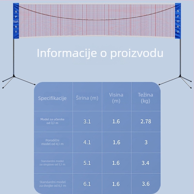 Prijenosni okvir mreže za badminton – za unutarnju i vanjsku upotrebu, marke Xin Yue; Materijal: 21251174255; Kategorija: badminton stupac