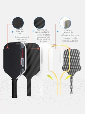 Jusain pickleball paleta od karbonskih vlakana – 240 g, Gen4 unutarnje jezgro, prilagodljiv dizajn