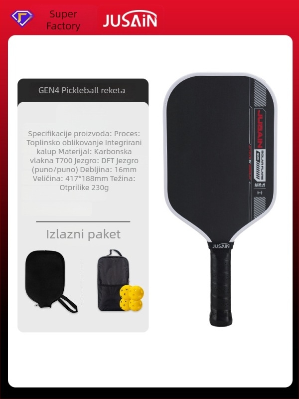 Jusain pickleball paleta od karbonskih vlakana – 240 g, Gen4 unutarnje jezgro, prilagodljiv dizajn