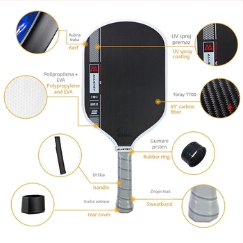 Paddle za pickleball ALLGYGY, T700 karbonska vlakna + PP + EVA, GEN4 jezgra, težina 225±5 g