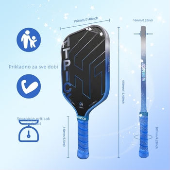 Pickleball reket, T700 karbonska vlakna, teksturirana mat završna površina, težina 235 g, marka Htpick, profesionalna kvaliteta