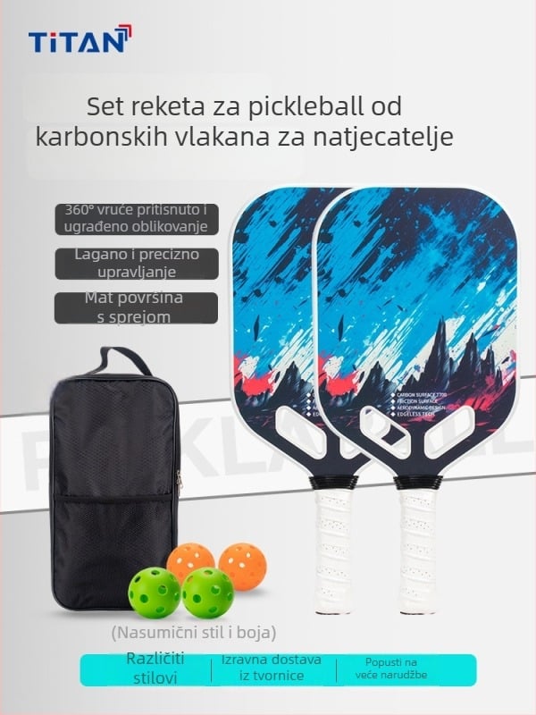Set pickleball reketa od karbonskih vlakana, toplinski presovane, PP ćelijsko jezgro, T700, mat površina