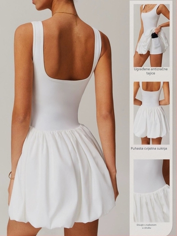 Yogaslim Ženska sportna haljina od najlona s ugrađenim umetkom za dojke, tenis suknja s džepom