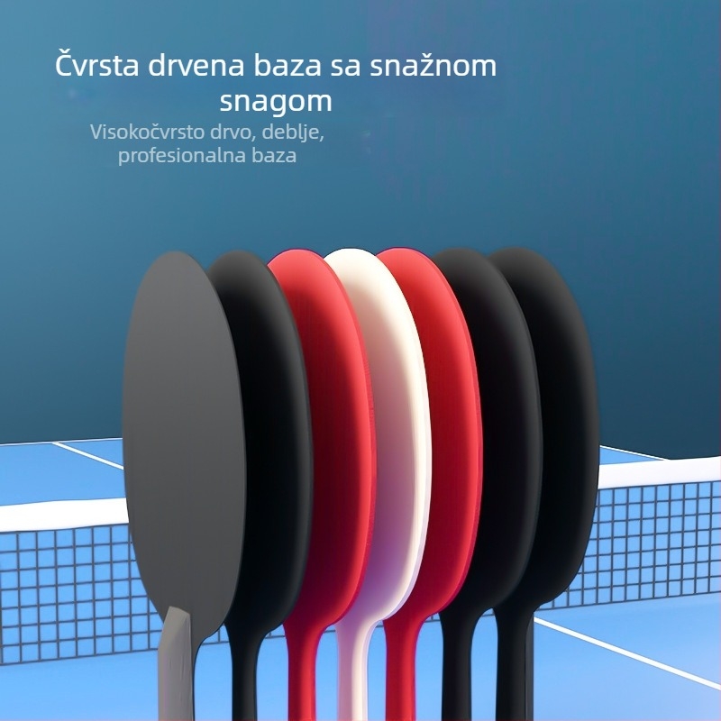 Drvena raketa za stolni tenis s dvostrukim premazom, karbonsko dno, guma s ljepilom, direktan udarac, mogućnost prilagodbe