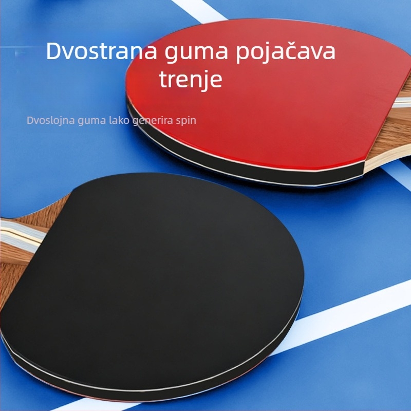 Drvena raketa za stolni tenis s dvostrukim premazom, karbonsko dno, guma s ljepilom, direktan udarac, mogućnost prilagodbe