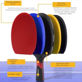 Raketa za stolni tenis – Karbonska podloga, Guma s pozitivnim ljepilom, Značka Fenzhi, Bez prilagodbi