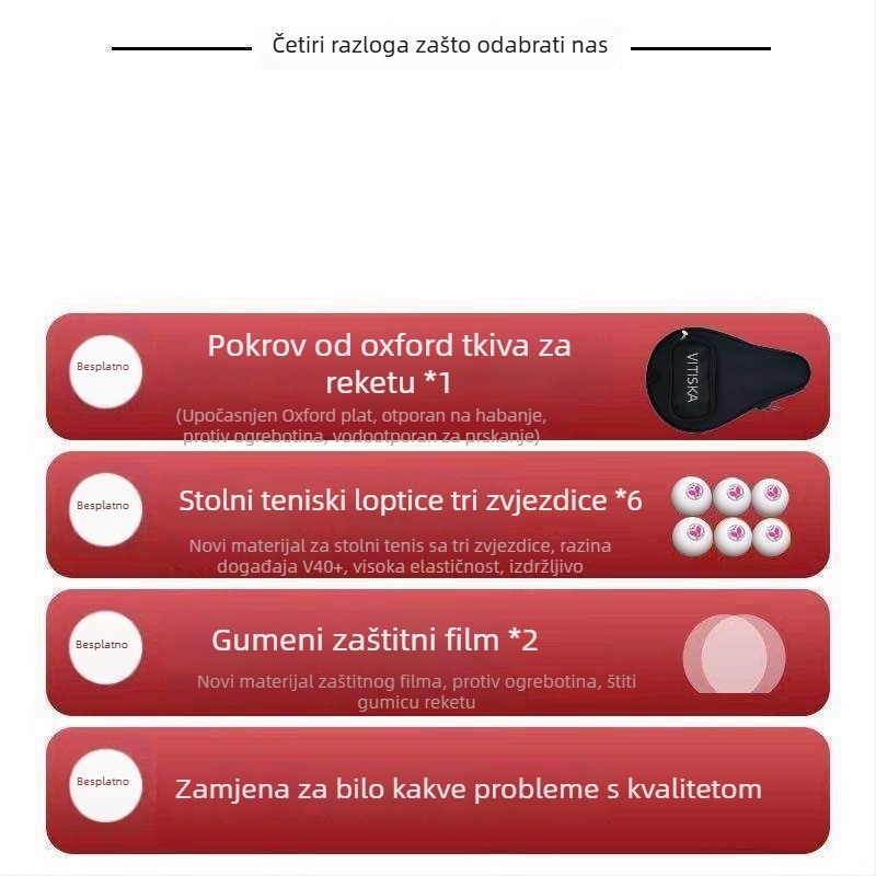 Raketa za stolni tenis – Karbonska podloga, Guma s pozitivnim ljepilom, Značka Fenzhi, Bez prilagodbi