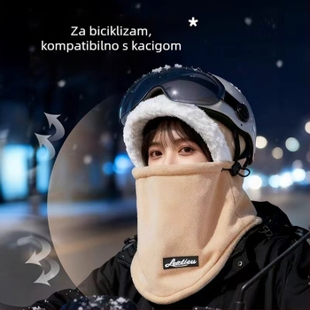 Ciklistička kapuljača s baršunastom podstavom – zimska toplina, maska za lice otporna na vjetar, unutarnja podstavka za kacigu i šal za vrat, unisex, poliester