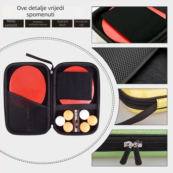 Kućište za stolni tenis, tvrdi kućište za dvije ping-pong reketa, prijenosno, otporno na padove, velika kapaciteta, mogućnost prilagodbe