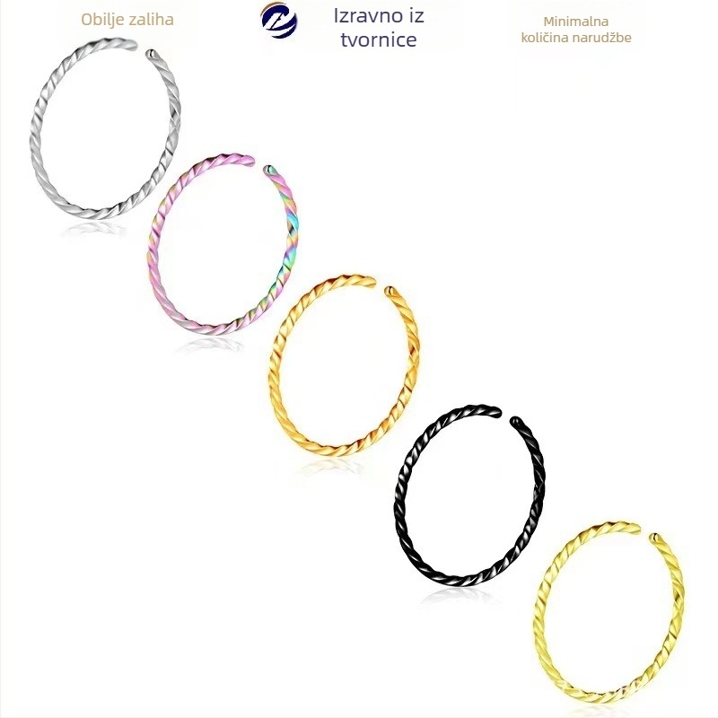 Nerđajući čelični nosni prsten – unisex, geometrijski dizajn, polirani završetak