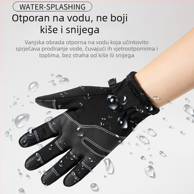 Rukavice za biciklizam za odrasle, unisex, protuklizne, apsorbiraju udare, vodootporne i otporne na vjetar, s flis podstavom, materijal: diving cloth