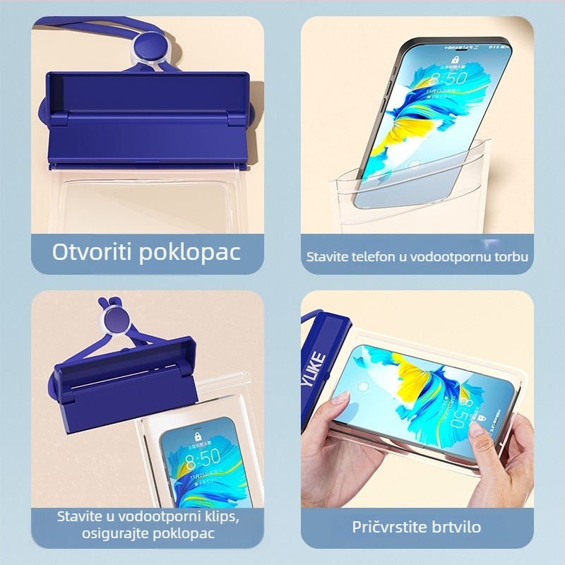 Vodootporna torbica za telefon s ekranom osjetljivim na dodir – ABS+TPU, vodootporan materijal, pogodna za ronjenje, plažu, planinarenje, ribolov