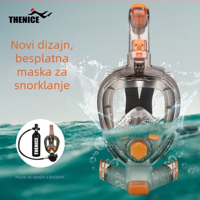 Thenice maska za ronjenje s punim licem - vodootporna, anti-fog, potpuno suhi set za disanje, materijal: PC + tekući silikon