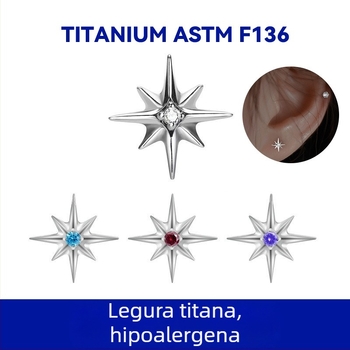 Naušnice od titanijskog legura G23, osmerostrana zvijezda s unutarnjim navojem, ravna stražnja strana za piercing kostiju uha