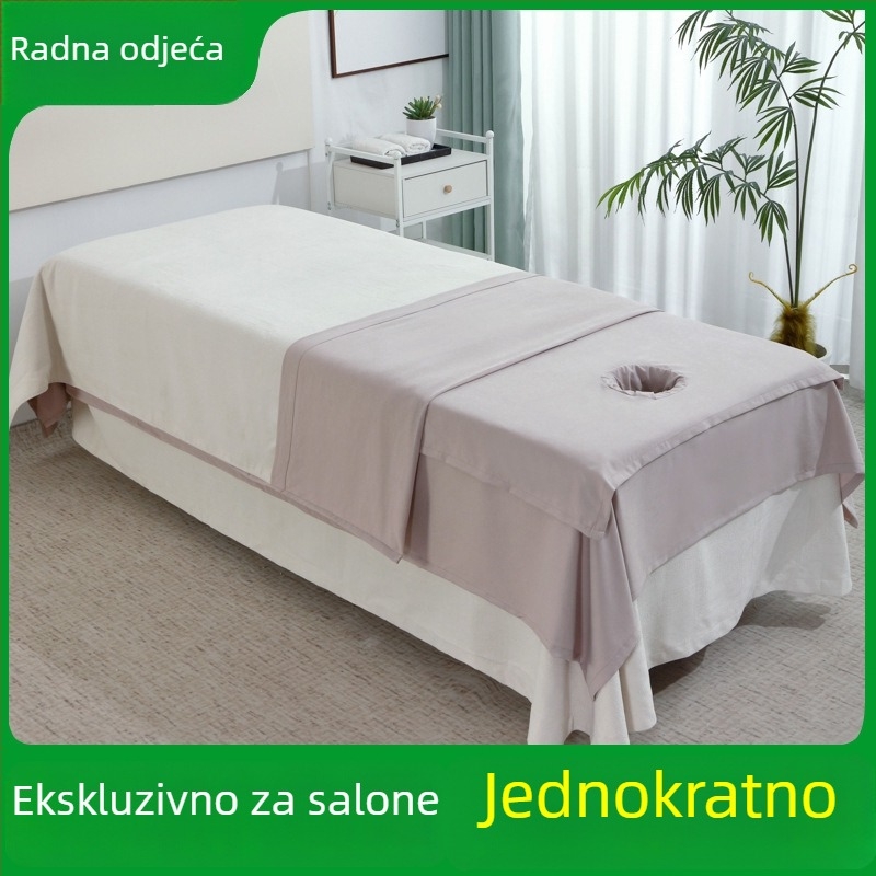 Bijeli jednoplani posteljni list za masažni stol u kozmetičkom salonu, s otvorom za lice