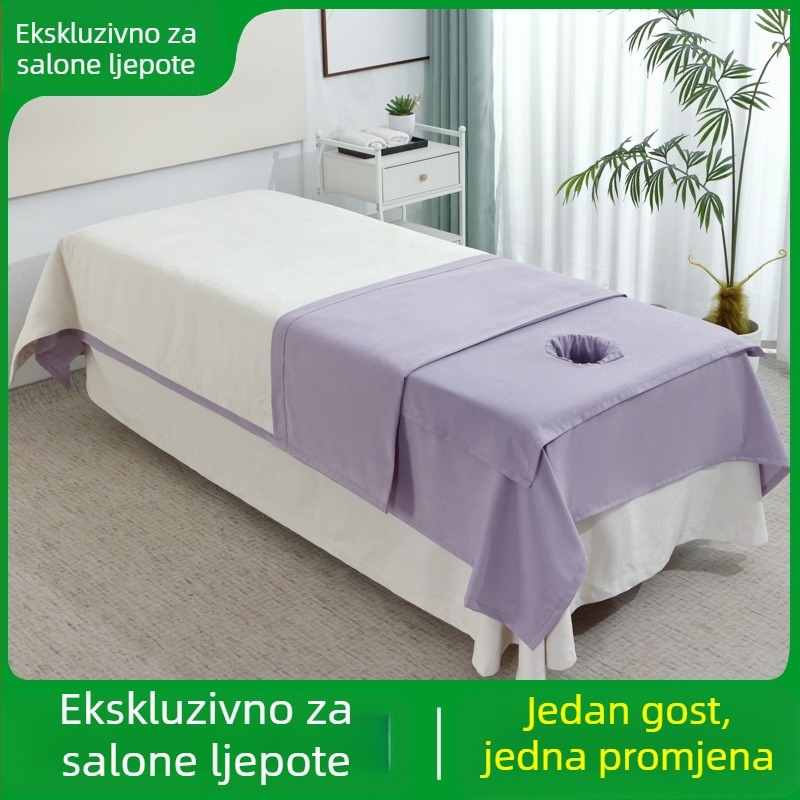 Bijeli jednoplani posteljni list za masažni stol u kozmetičkom salonu, s otvorom za lice