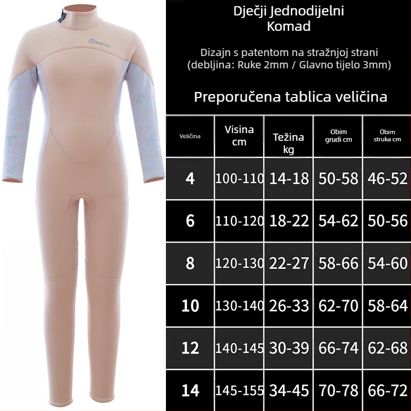 KLEYOU dječji unisex neoprenski kombinezon za ronjenje 2/3mm, dugi rukav, topao, za plivanje i vodene sportove