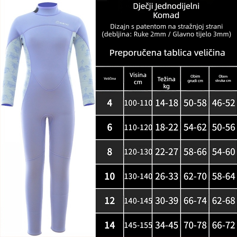 KLEYOU dječji unisex neoprenski kombinezon za ronjenje 2/3mm, dugi rukav, topao, za plivanje i vodene sportove