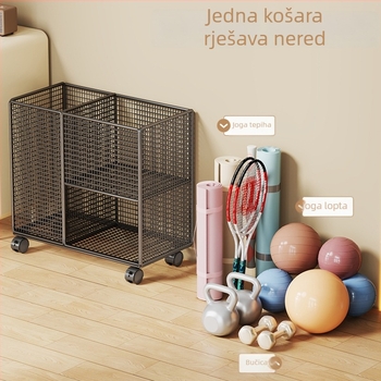 Koš za pohranu prostirke za jogu s kotačićima, metalna konstrukcija, model 2271077679993291904, pogodan za prostirke i fitness opremu, moderne minimalistički stil