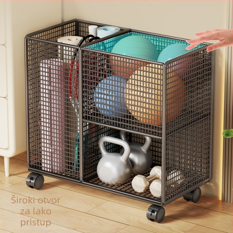 Koš za pohranu prostirke za jogu s kotačićima, metalna konstrukcija, model 2271077679993291904, pogodan za prostirke i fitness opremu, moderne minimalistički stil