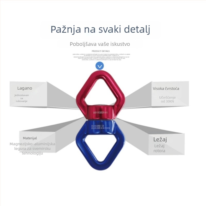 Joga hamak od aluminijsko-magnezijskog legura s univerzalnim prstenom i rotacijom od 360° za outdoor penjanje