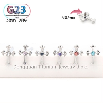 F136 titanijski križni cirkon za uho i usne, polirani završetak, unisex