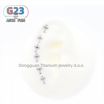 F136 titanijski križni cirkon za uho i usne, polirani završetak, unisex