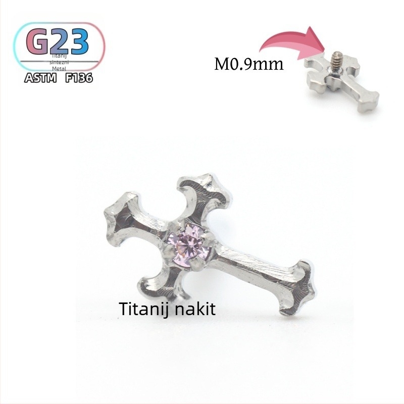 F136 titanijski križni cirkon za uho i usne, polirani završetak, unisex